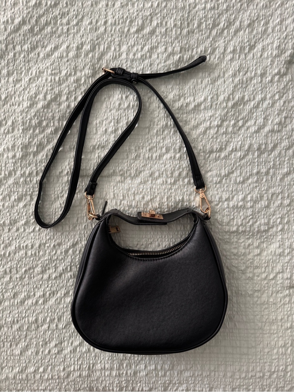 Forever 21 Black Crescent Crossbody Bag with Gold Hardware